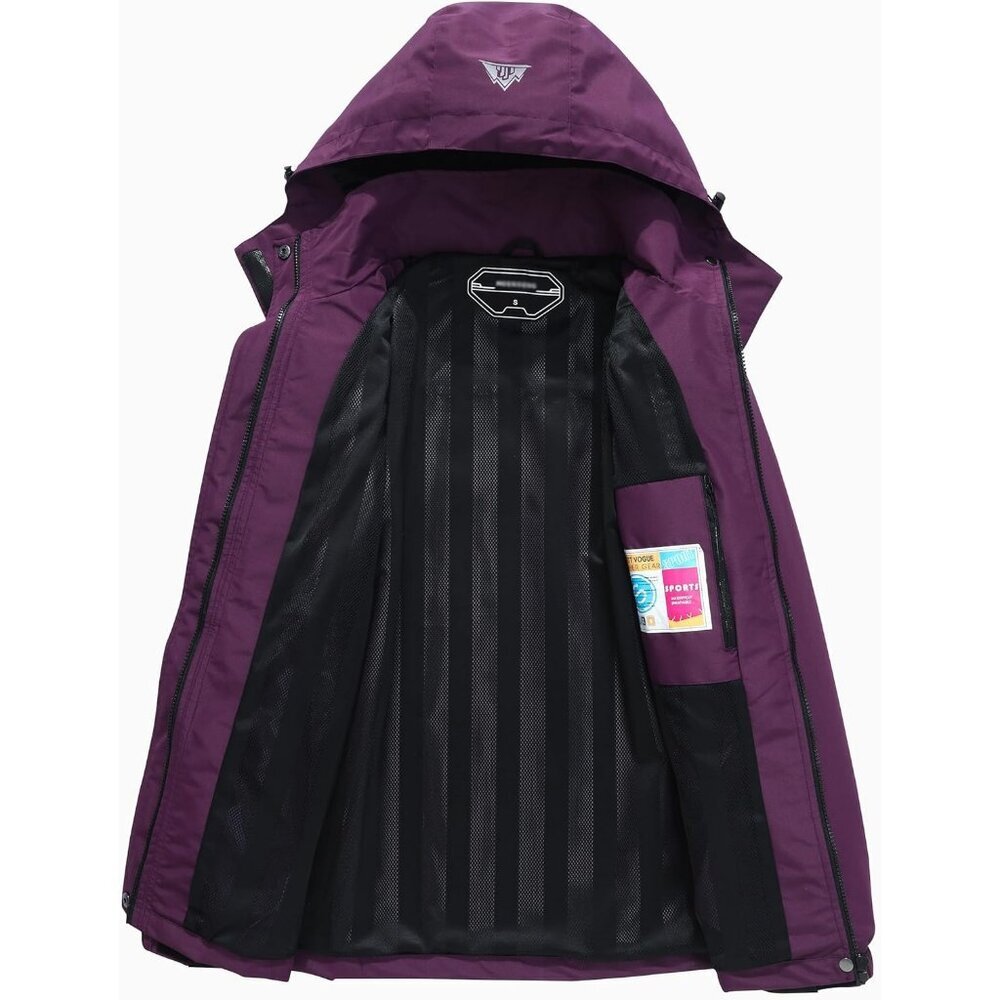 Women's Purple Waterproof Lightweight Rain Jacket Windproof Trench Coat Hood - Picture 3 of 7